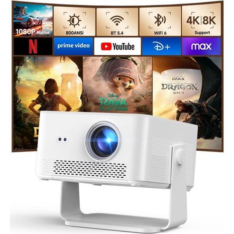 Videoprojecteur 4K/8K, Android14, 800Ansi, Wifi6 Bt5.4, Autofocus, Correction Trapézoïdale, 180° Rotation, Retroprojecteur Hy450Max (1/5)