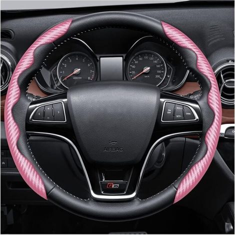 Housse de Volant Antidérapante en Fibre de Carbone pour Voiture, Couvre Volant Voiture Universel, Housse Volant Voiture Pro en Fibre de Carbone, Antidérapant et Respirant(Rose) (1/5)