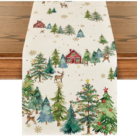 Chemins De Table Noel - Silhouette Arbre De Noel - Decoration Table Cuisine Salle A Manger Fete Familiale - 33 x 228 Cm - 1 Piece (1/5)