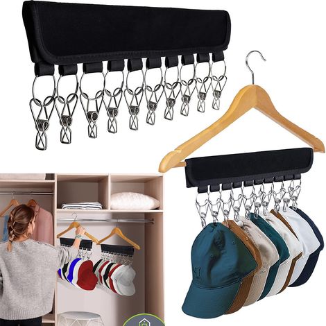Lntyq 1 lot de 10 supports de casquette de baseball, organisateur de chapeau pour placard, cintres pliables pliables pour vêtements de voyage (Noir) (1/4)