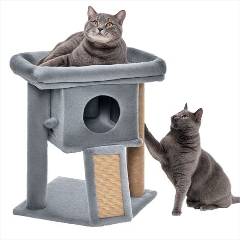 Arbre à chat Gris 57 cm avec griffoir en jute et cabane (1/5)
