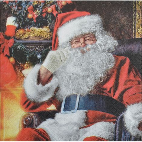 20 serviettes en papier Pere noel dans son fauteuil