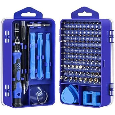 Kit Tournevis de Précision Magnétique 115 en 1, Portable Mini Tournevis Outils de Réparation pour Demontage PC Portable, Smartphone, Montre, Lunettes, Ordinateur (Blue)-INHHUB