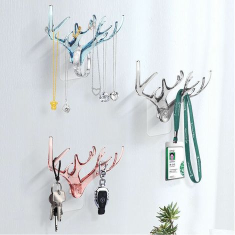 Chanceux Bois de Cerf Porte Clé Mural 4 pièces, Décoratifs Polyvalents 12 Crochets, Crochets à Clés 4 Couleurs Fixés au Mur Adaptés à Entrée, Vestiaire, Bureau, Salle de bain, Salon, Cuisine,T-Audace (1/5)