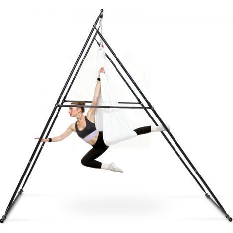 Aerial Yogarahmen Schaukelständer mit 6 m langer Yoga-Hängematte (Weiß) & max. 200 kg Tragkraft & dreieckiger Struktur & EVA-Schaum, 4-stufige horizontale & 6-stufige vertikale Einstellung (1/5)
