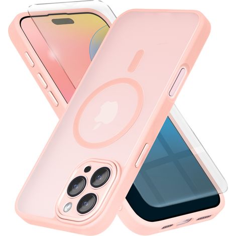 Custodia per iPhone 16 Pro Max, compatibile con MagSafe, finitura opaca, colore rosa + pellicola protettiva per lo schermo. (1/5)