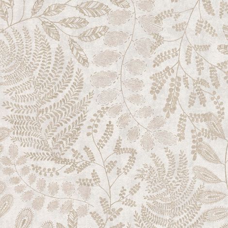 Papel pintado naturaleza Profhome 388302 papel pintado no tejido liso con ornamentos florales efecto satinado crema oro beige 5,33 m2 (1/5)