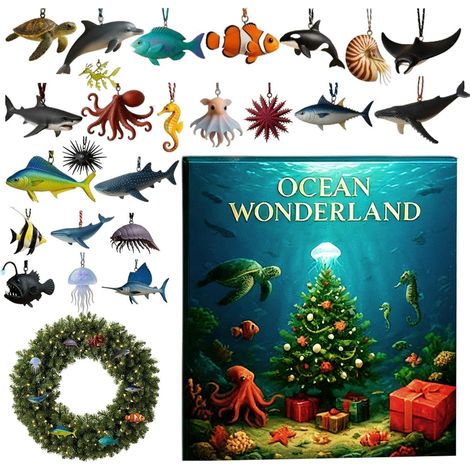 Avent De Noël Des Animaux Marins Ornement En Acrylique 2D Calendrier De Pendentif Créatures Marines Pour Arbre Voiture Rétroviseur Maison Adultes Cadeaux De (1/5)