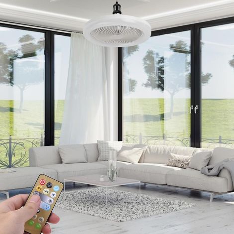 Ventilateur de plafond avec éclairage intégré, lampe de plafond moderne et intelligente E27 de 30 W à intensité variable, idéale pour la chambre et le salon. (1/5)