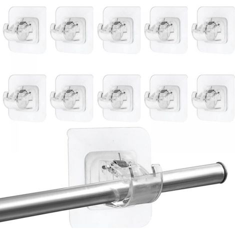 10 Stück Gardinenstangenhalter ohne Bohren, transparent und selbstklebend (Stange nicht enthalten) (1/5)
