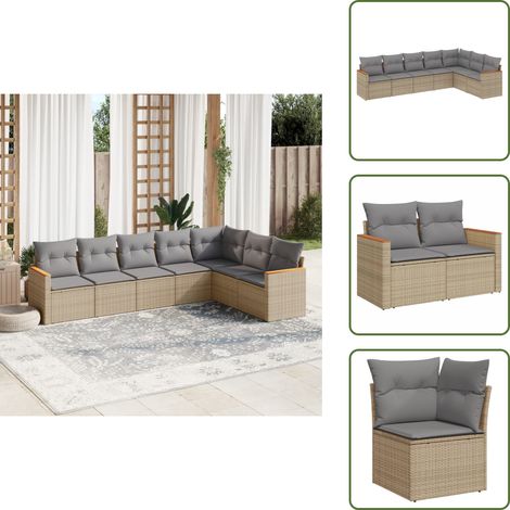 The Living Store Salon de jardin avec coussins 7pcs mélange beige résine tressée - Ensemble Salon De Jardin - Mobilier De Jardin - Salon Extérieur - Résine Tressée - Rotin Synthétique (1/5)