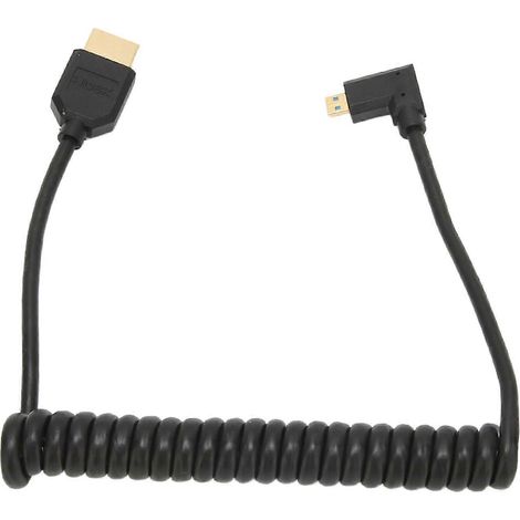 Câble micro HDMI vers HDMI, adaptateur HDMI coudé, contacts plaqués or pour une intégrité du signal optimale, câble spiralé compatible 8K 48 Gbit/s, Plug and Play. (1/4)