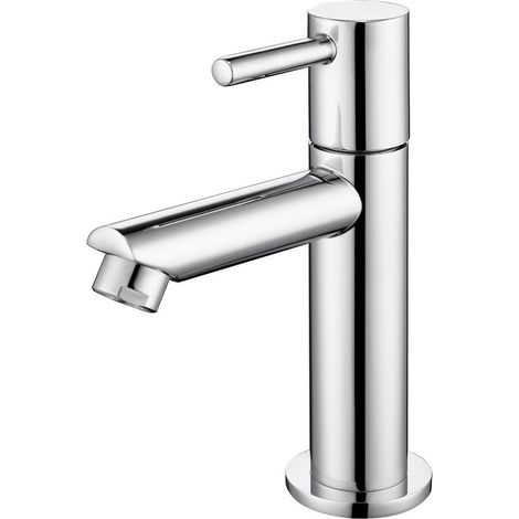 Robinet Salle Bain Eau Froide Uniquement Robinet Lavabo Surface Chromé en Cuivre Durable Robinetterie Lave Mains Cartouche Céramique Mousseur Démontable Pratique pour Nettoyer ou Remplacer (1/5)