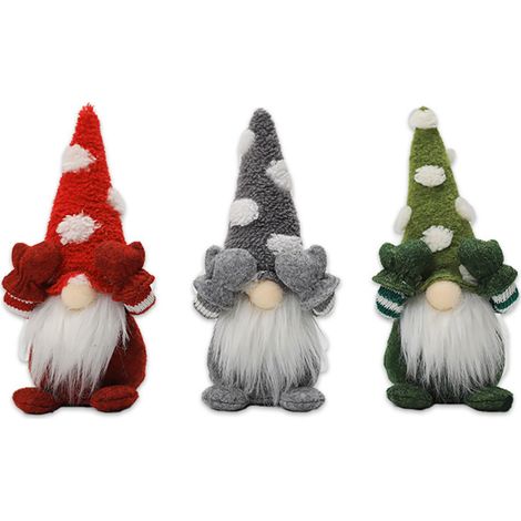 Figurine nain Noël en feutre, déco maison artisanale, cadeau fête, 21x8 cm, gris vert rouge (1/5)
