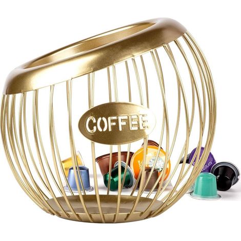 Panier à capsules de café, organisateur grande capacité pour dosettes de café et d'expresso, pour plan de travail, maison, bureau (Or)