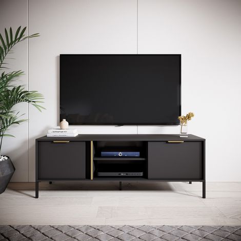 Tv-Kommode Kaleka, 2 Regale, 2 Türen, 4 Fächer, 153x40x53h cm Schwarz (1/5)