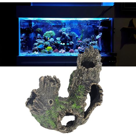 Décoration Aquarium Cavité Arbre en Résine Ecologique - Maison Refuge Creux pour Poissons et Crevettes - Modèle 13.5cm - Coloris Naturel (1/5)
