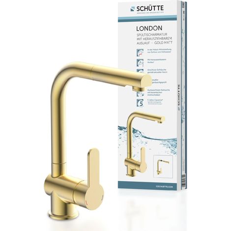 Robinet de cuisine avec douchette extractible, robinet pivotant à 360 degrés pour évier de cuisine avec mitigeur monocommande Doré (1/5)