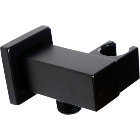 Curseur barre de douche 1/2" NPT Support de pommeau de douche à main réglable carré avec sortie d'eau Raccord union murale Coude d'alimentation pour douchette, Noir (1/5)