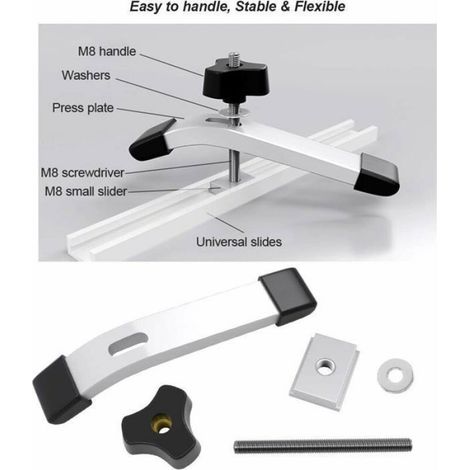 2 ensembles rail T track pince serrage, jeu pinces maintien acier allié rapide pour travail bois T-slot (2pcs) Femeo (1/5)