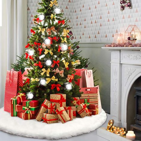 Jupe de Sapin Noël 47.3 pouces/120cm Neigeux Blanc Peluche Grande Base Couvre-Pied de Sapin Noël Tapis pour Décoration Arbre de Noël (1/5)
