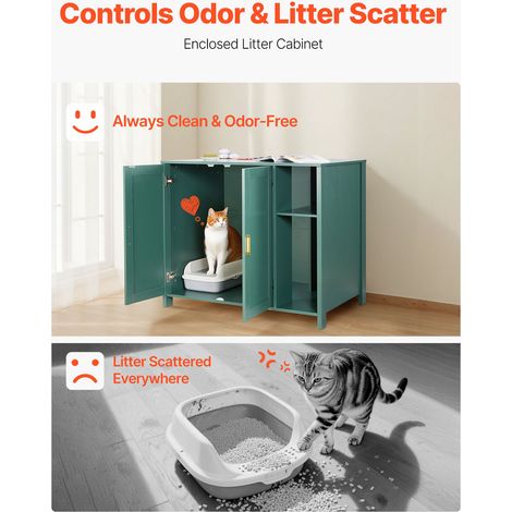 Meuble Bac à Litière Chat Autonettoyant Armoire Cache Maison Toilette Chat, Niche Cache-litière, avec Séparateur Amovible, Prise de… (1/5)