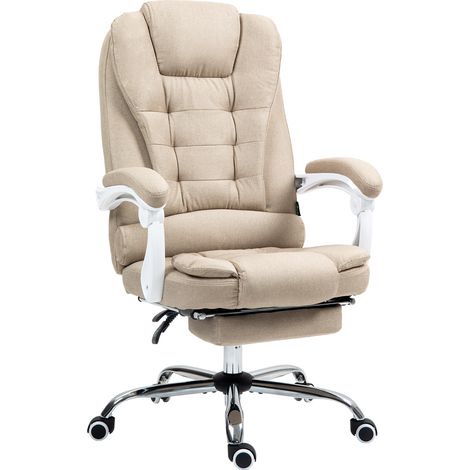 Fauteuil de direction lin beige ergonomique repose-pieds dossier inclinable confort premium bureau télétravail siège grand confort