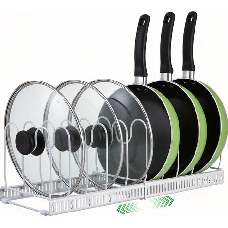 1 Organiseur Casseroles Extensible, 11 Compartiments Réglables, Acier Carbone Antirouille, 30-58 cm, Pour Placard Tiroir Cuisine (1/5)