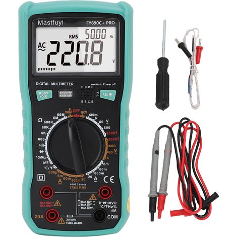 GARRYFIZH Multimètre numérique 6000 counts, Testeur électrique 2000V, Mesure tension, courant, capacitance, diode, triode (1/5)