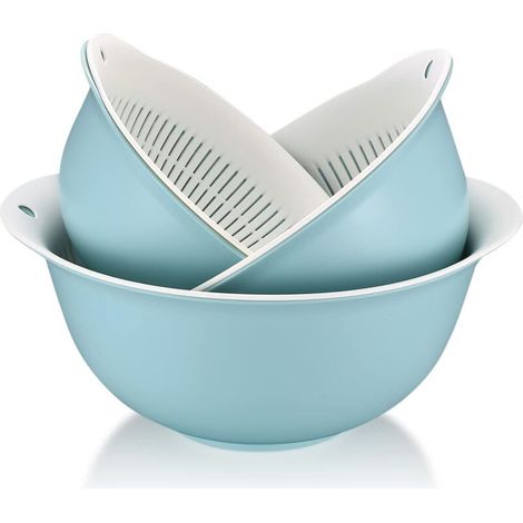 Passoire de Cuisine Plastique, 3 Pièces 2 en 1 Panier de Vidange, Passoire Panier pour Égoutter Légumes Fruits Légumes Laver