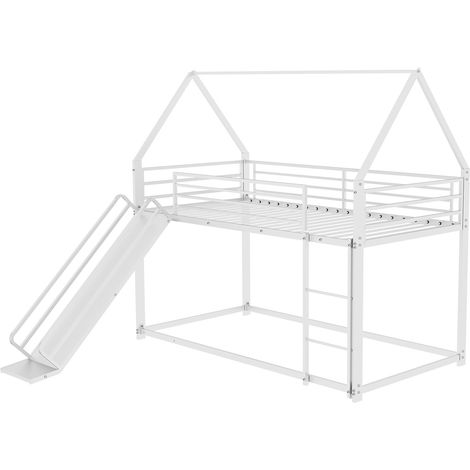 Litera infantil de metal blanco con tobogán y escalera 90 x 190 cm (1/5)