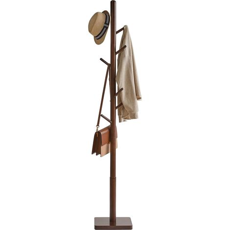 Portemanteau en Forme d'Arbre, Portant à Vêtements en Bois Massif, Hauteur 176CM, Support sur Pieds avec 8 Crochets, pour Manteaux, Chapeaux, Sacs, pour Entrée, 29×29×176CM Marron HCR002H (1/5)