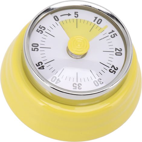 Minuteur mécanique à compte à rebours avec cadran d'affichage visuel, en acier inoxydable, pour l'apprentissage et le bureau, jaune clair. (1/5)