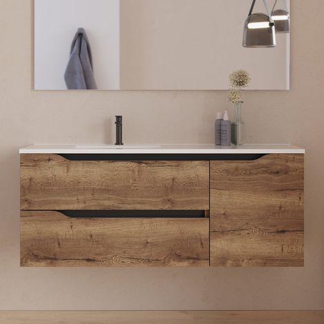 Meuble sous vasque seul, 2 tiroirs et 1 porte, 120cm, pour vasque déportée gauche - tabaco (bois foncé) - ZARZA