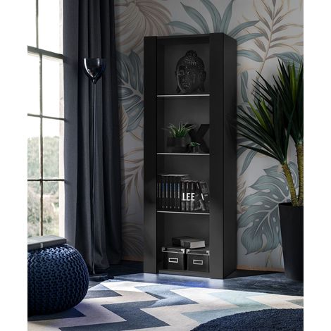 Vitrine armoire Tivoli – Noir – 3 étagères en verre – Largeur 55cm x Hauteur 159cm x Profondeur 35cm – Panneaux laminés résistants