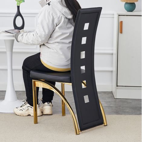 Set di 6 sedie da pranzo 49x41x102,5 cm in similpelle nera e metallo dorato - CHICFURN (1/5)