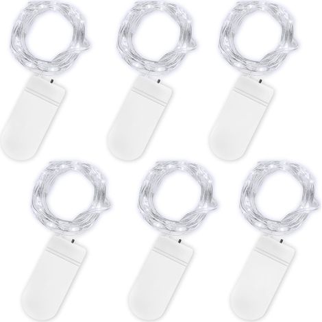 Guirlande Lumineuse à Piles, Lot de 6 Pièce Fée Chaîne Lumières 2m 20 LEDs Guirlande en Cuivre Étanche pour Décoration Anniversaire, Fête, Mariage, Noël, Pelouse (Blanc froid) [Classe énergétique A] (1/5)
