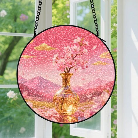12.5cm Suspension décorative vitrale pour fenêtre à motifs végétaux, décoration de fenêtre, cadeau pour elle, maman, grand-mère et amis (1/5)