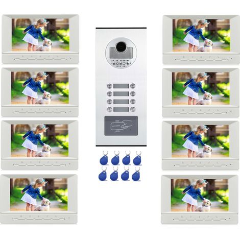 Interphone vidéo couleur pour 8 logements / appartements avec lecteur RFID