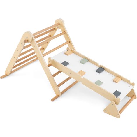 3-in-1 Pikler Triangle Climbing Set Kids Foldable Montessori Toys with Ramp-Natural (1/5)