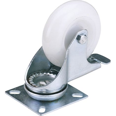Draper 75mm Diameter Nylon Swivel Plate Castor with Brake – 70kg Safe Working Load (1/5)