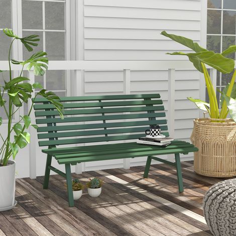 Panchina da giardino per esterni, 2 posti, schienale a doghe, alluminio, dimensioni 123L x 67W x 79H cm, verde
