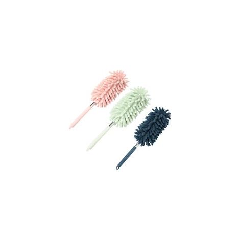 Lot de 3 brosses à épousseter rétractables à longue portée lavables en microfibre avec manche télescopique en acier inoxydable, tête en chenille, bleu, rose, vert (1/4)