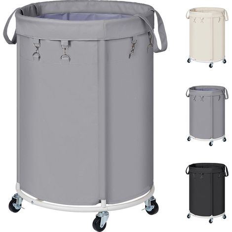 150L Wäschekorb mit Rollen, großer Wäschesammler mit Metallrahmen, wasserdicht, grau (1/5)