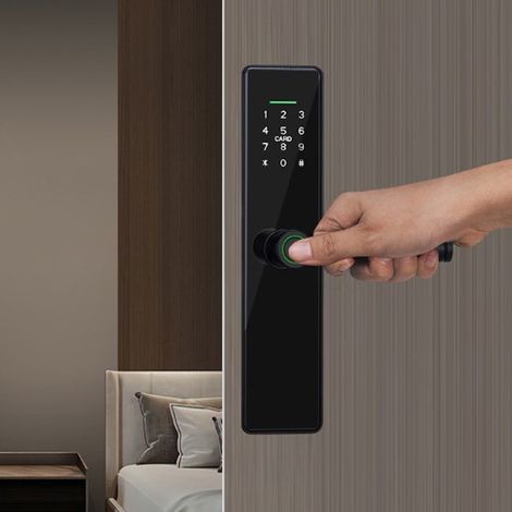 Serrature digitali intelligenti e di sicurezza con sensore di impronte digitali a semiconduttore, realizzate in lega di alluminio e con diverse modalità di apertura. (1/4)