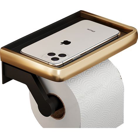 1 Toilettenpapierhalter, Wandmontage, mit Handyablage, aus Aluminium, fürs Badezimmer (1/5)