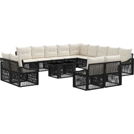 Conjunto de sofás de jardín 14 uds. Negro y Blanco Crema vidaXL (1/5)