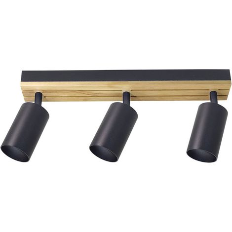 Regleta Waikato 3xGU10 negro/madera orientable 16,5x38x5,5 cm