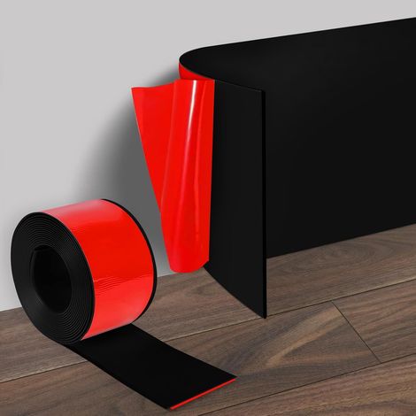 Plinthe flexible noire autocollante 10cmx5m PVC, découpe facile, finition lisse, pour salon, cuisine, salle de bain (1/5)