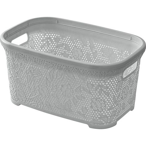 Cestino portabiancheria moderno in plastica grigia con capienza 27 lt (1/2)